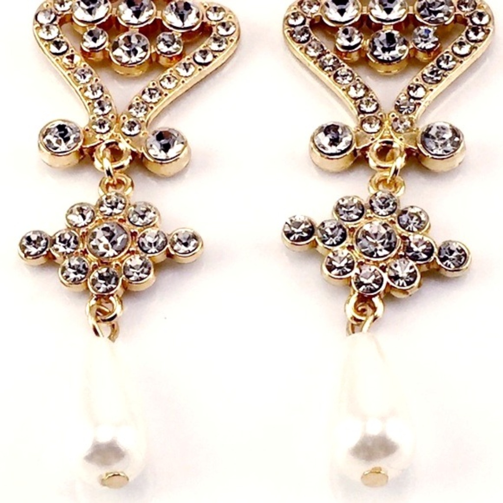 Glitzy Rhinestone Pearl Chandelier Earrings Runway